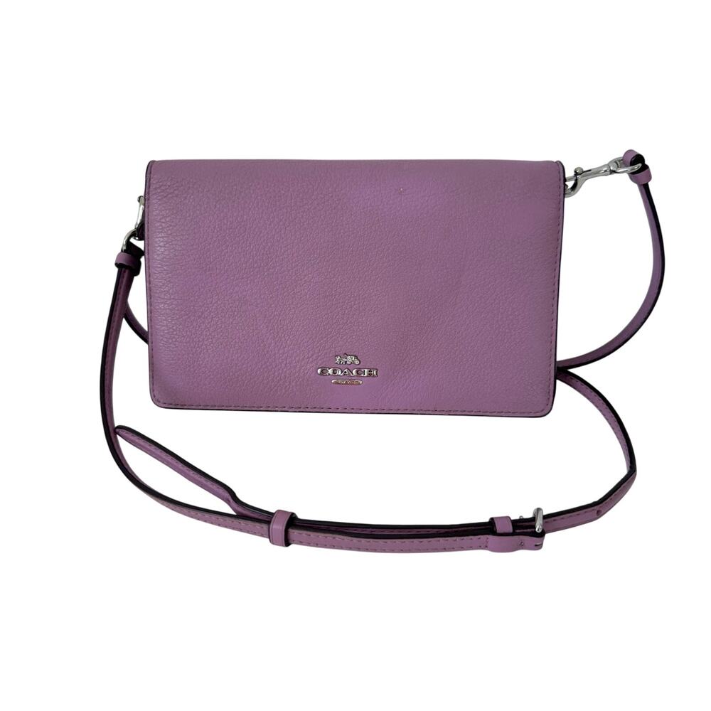 Coach Anna Foldover Pebbled Leather Clutch Violet Orchid Light Purple G2180 3037